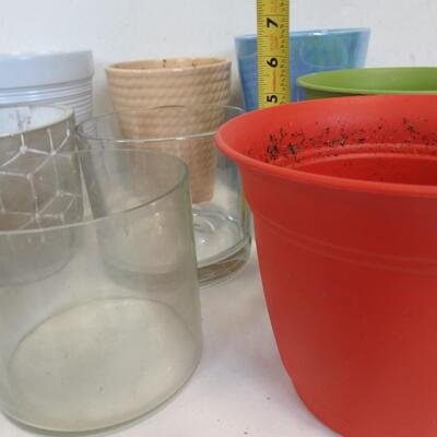 10 Planting Pots: Ceramic, Glass & 2 Plastic-Various Colors/Sizes