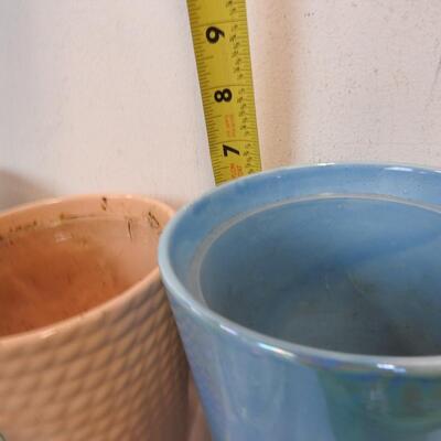 10 Planting Pots: Ceramic, Glass & 2 Plastic-Various Colors/Sizes