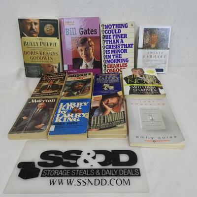 12 Non-Fiction Hardback /Paperback Books: Malcolm X, Shatner, Larry King,Rooney