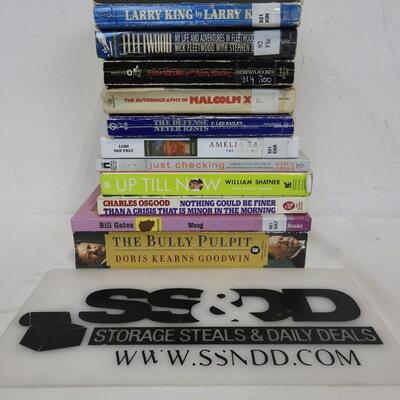 12 Non-Fiction Hardback /Paperback Books: Malcolm X, Shatner, Larry King,Rooney