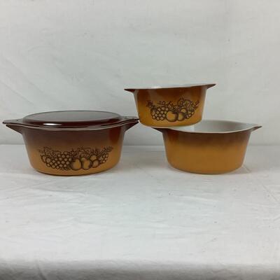 5241 Set of 3 Pyrex Brown Dishes