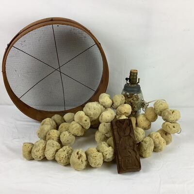 5247 Vintage Feed Grain Sifter, Sea Sponge Mason Jar Lamp