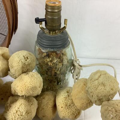 5247 Vintage Feed Grain Sifter, Sea Sponge Mason Jar Lamp