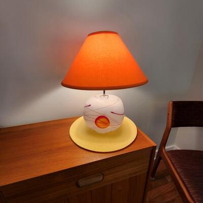Glass Table Lamp  with Orange Fenchel Shade
