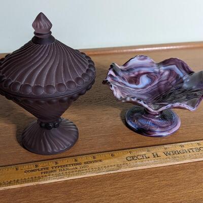 Imperial Purple Slag Glass Candy Dish and Westmoreland (?) Dish