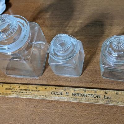 2 Vintage Dakota Square Drugstore Apothecary Ground Glass Jars with Lids