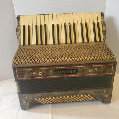 Hohner Accordion - Tango II German 80 base 34 key piano accordion, 1930's, in grey pearloid finish with diamante and floral inlaid...