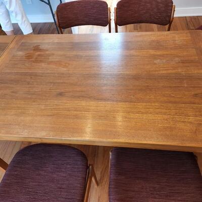 Teak Table w 2 extensions & 6 Chair 35wx 55L with 2 20