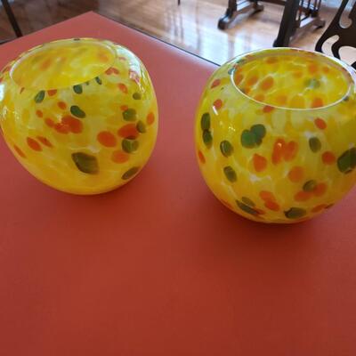 2 Yellow Art Glass Bowls