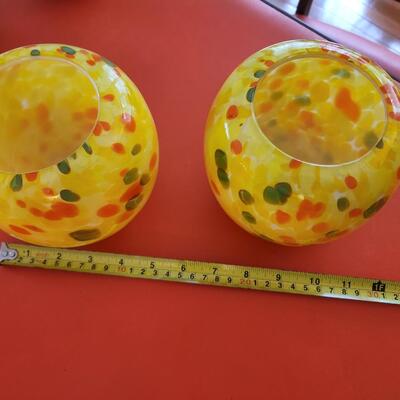 2 Yellow Art Glass Bowls