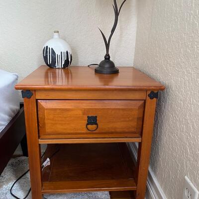 Pair of wooden nightstands with drawer and shelf