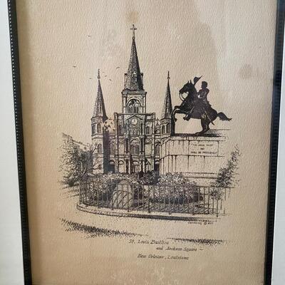 Set of four framed prints of New Orleans pen and ink drawings by Callaway, circa 1977