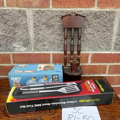 Stainless steel bbq kit and 2 candle holders