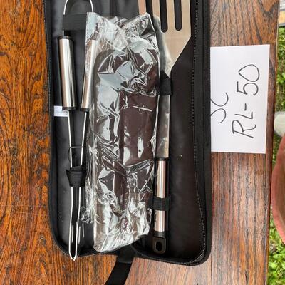 Stainless steel bbq kit and 2 candle holders