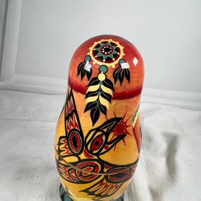 Five hand painted one of a kind Russian nesting dolls, signed