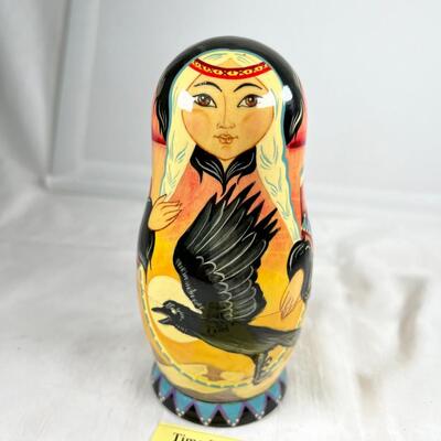 Five hand painted one of a kind Russian nesting dolls, signed