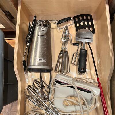 Knives, hand beaters, and kitchen utensils