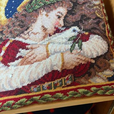 Linens, tablecloths, many pillows