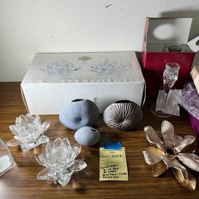 Godinger 4 Lotus Crystal Candle Holders, Table art