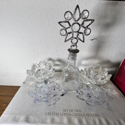 Godinger 4 Lotus Crystal Candle Holders, Table art