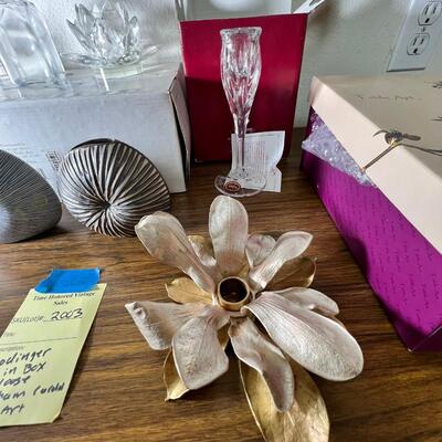 Godinger 4 Lotus Crystal Candle Holders, Table art