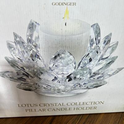 Godinger 1 large  Lotus Crystal Candle 2 medium  Holders, Leaf salad bowl