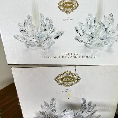 Godinger 1 large  Lotus Crystal Candle 2 medium  Holders, Leaf salad bowl