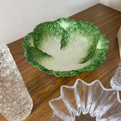 Godinger 1 large  Lotus Crystal Candle 2 medium  Holders, Leaf salad bowl