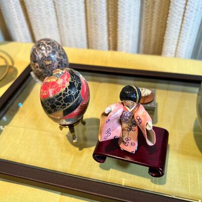 Asian hand painted blown eggs with hanging egg chain