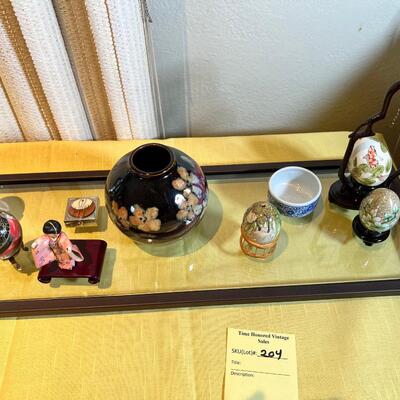 Asian hand painted blown eggs with hanging egg chain