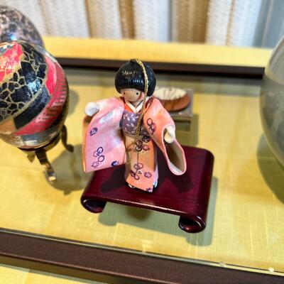 Asian hand painted blown eggs with hanging egg chain
