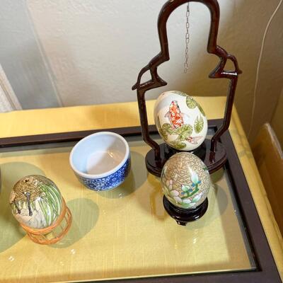 Asian hand painted blown eggs with hanging egg chain