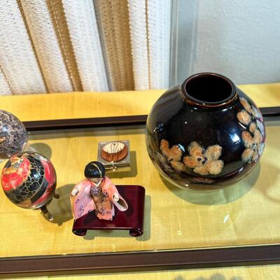 Asian hand painted blown eggs with hanging egg chain