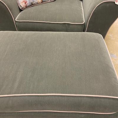 Green Upholstered Arm Chair w/ Ottoman 