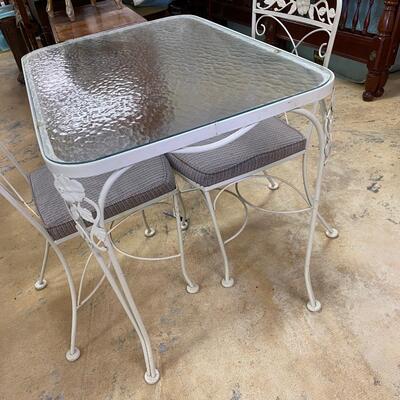Vintage Glass Top Iron Outdoor Table 