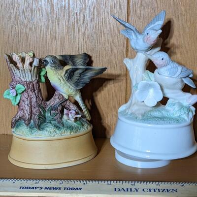 Set of 2 Bisque and Ceramic Bird Figurines