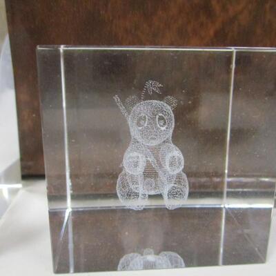 3D Laser Etched Crystal Glass Cubes Panda Koala