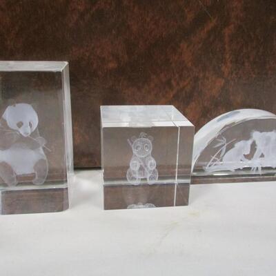 3D Laser Etched Crystal Glass Cubes Panda Koala