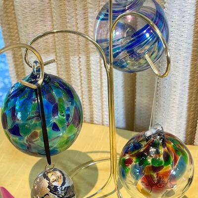 Vintage Monestry Icon eggs and 3 handblown glass Christmas ornaments