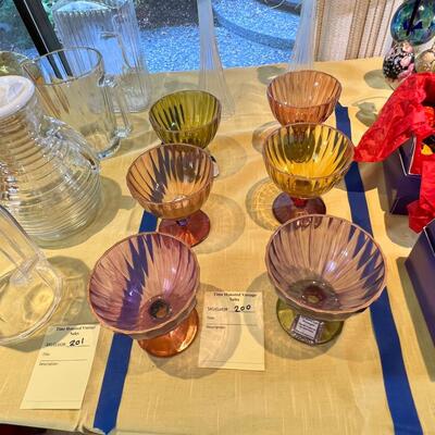 RARE 6 Vintage Hand Painted  Glassware Bohemian  Metropolitan Standard