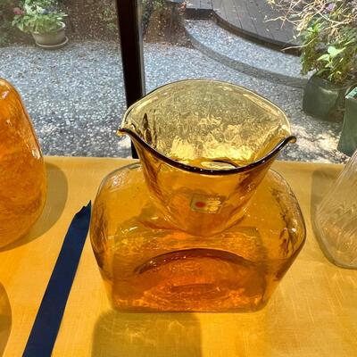 RARE with sticker MCM 3 BLENKO WATER Bottles, 4 clear water pitchers