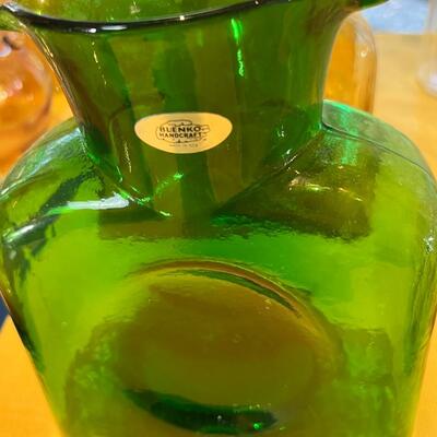 RARE with sticker MCM 3 BLENKO WATER Bottles, 4 clear water pitchers