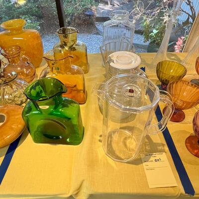 RARE with sticker MCM 3 BLENKO WATER Bottles, 4 clear water pitchers