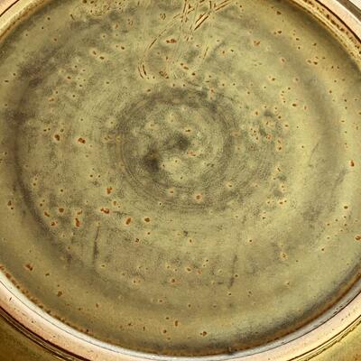 1970 Artisan made 14" stoneware Candle holder and bowl