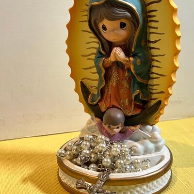 Antique Russian hand painted miniature egg with Mary. 2015  Precious Moments Rosary.