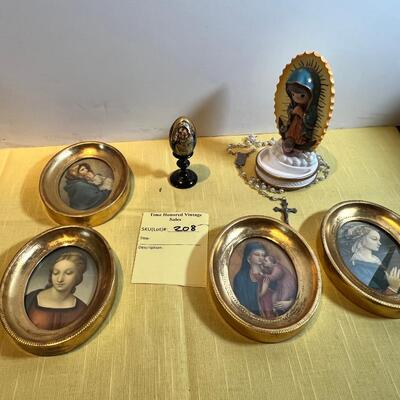 Antique Russian hand painted miniature egg with Mary. 2015  Precious Moments Rosary.