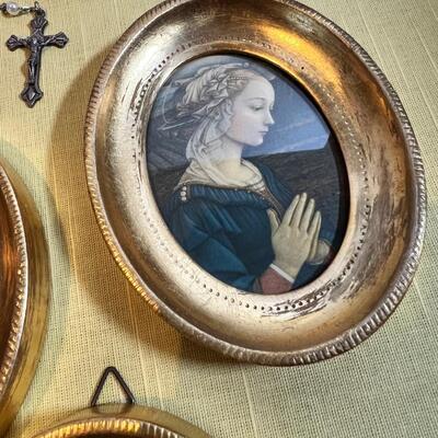 Antique Russian hand painted miniature egg with Mary. 2015  Precious Moments Rosary.