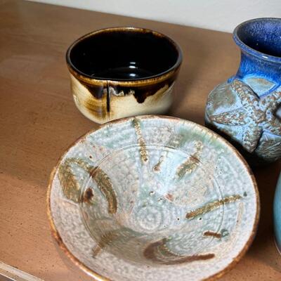 Large ceramic plant pot, 3 vases, 3 bowls hand made