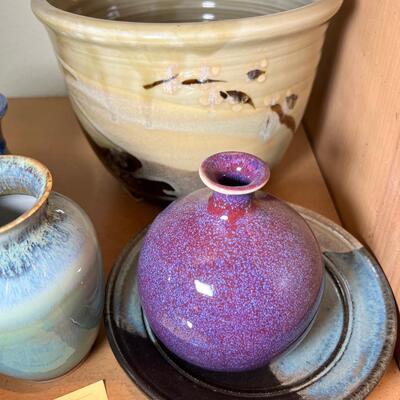 Large ceramic plant pot, 3 vases, 3 bowls hand made
