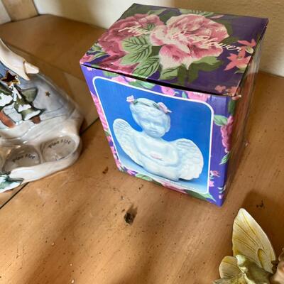 Angels and fairies, 2 ceramic  Bells, 2 larger candle holders 1 new in box